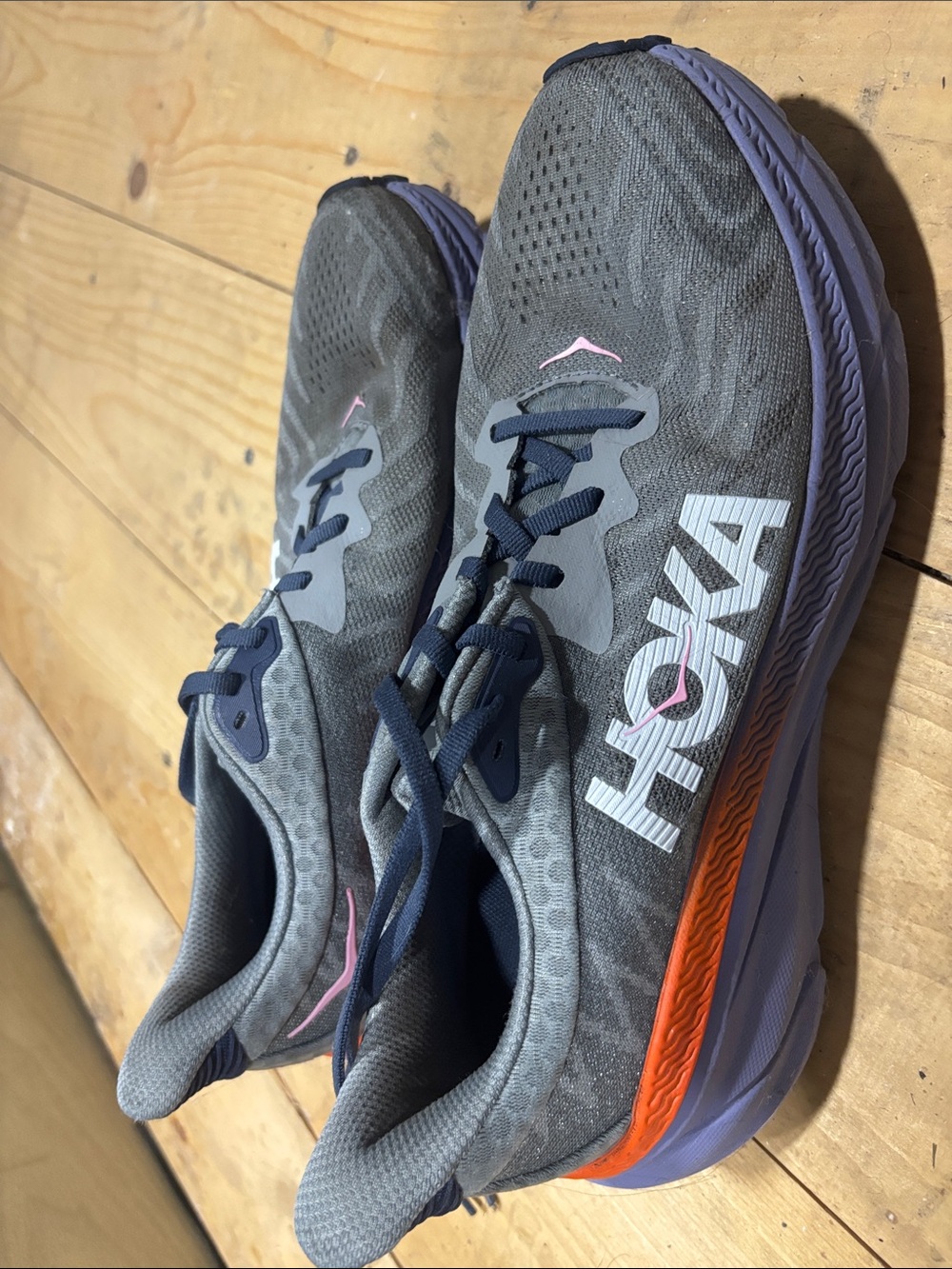 Hoka Women's Gray Running Shoes with Purple & Pink Accents